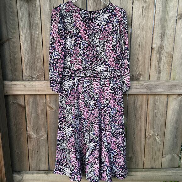 Talbots Floral Flowy Midi Dress Long Sleeve A-Line Casual Classic Size 8 NWT NEW - Picture 2 of 8